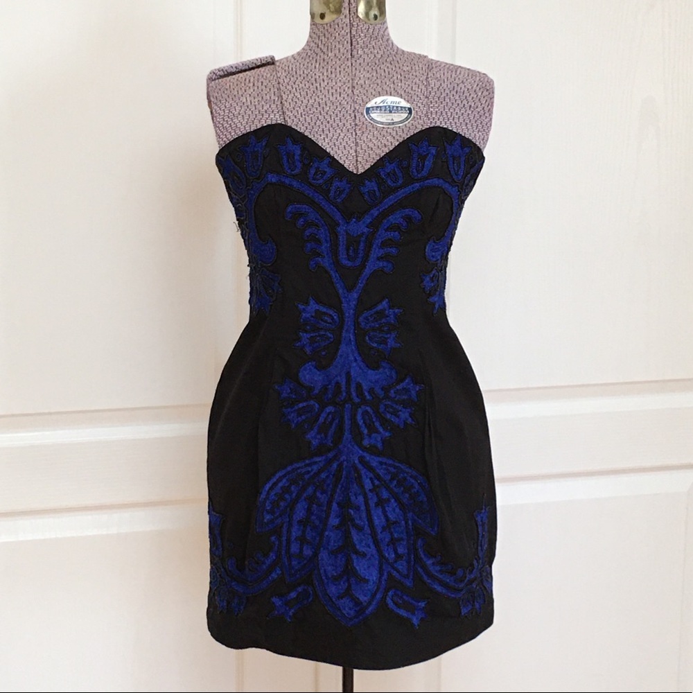 French Connection LBD with Blue Embroidery
